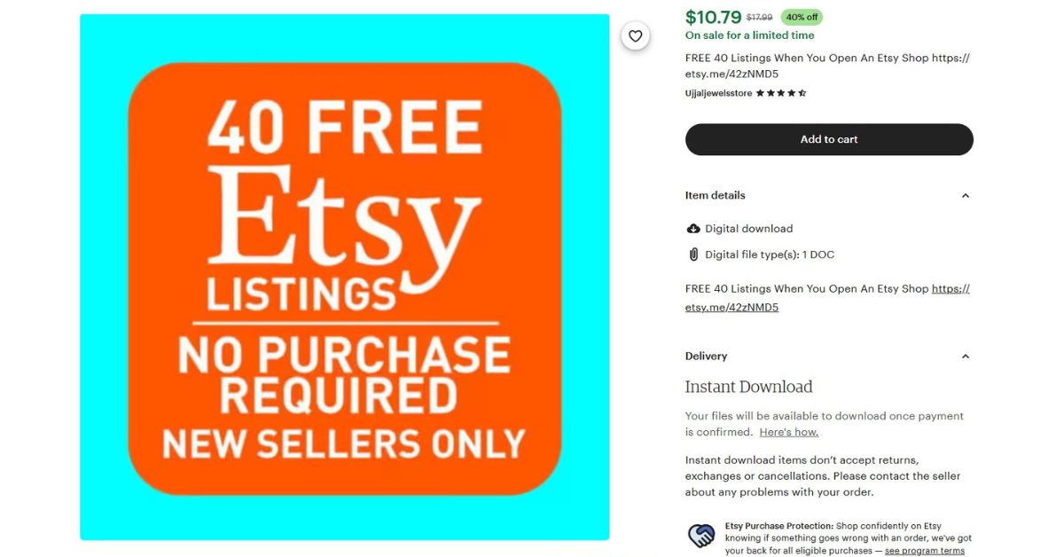 40 free listings on etsy