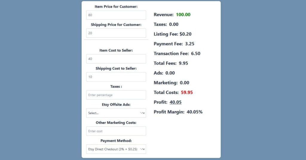 etsy fee calculator